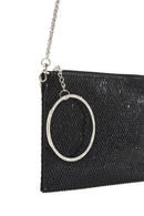 Women's Black Stone Long Chain Strap Evening Clutch Bag | Derimod