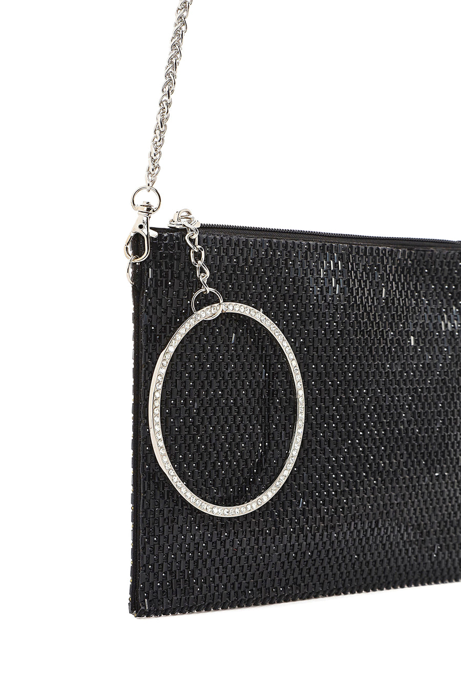 Women's Black Stone Long Chain Strap Evening Clutch Bag