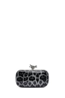 Women's Black Leopard Patterned Long Chain Strap Mini Box Evening Bag | Derimod