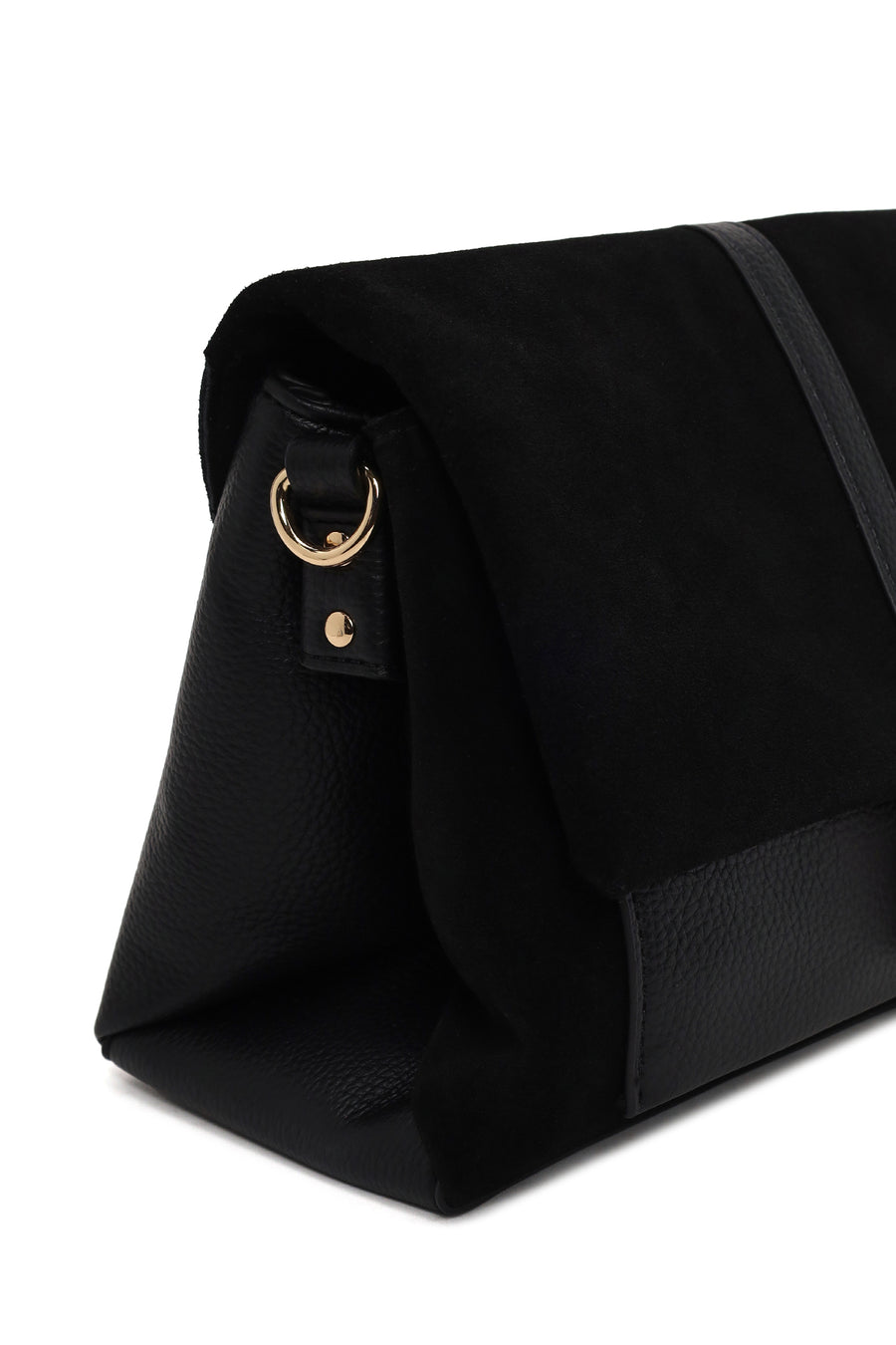 Woman Black Long-Strap Suede Crossbody Bag