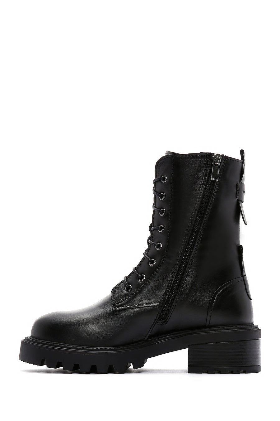Women's Black Leather Zippered Boots