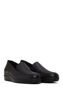 Woman Black Short Wedge-Heel Leather Comfort Shoes | Derimod