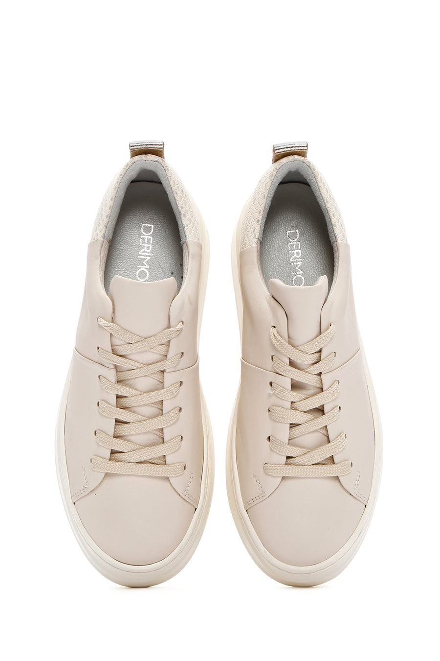 Kadın Bej Kalın Tabanlı Bağcıklı Deri Sneaker