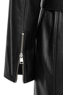 Angelique Women's Black Double Breasted Leather Coat | Derimod