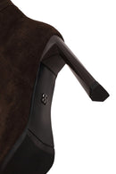 Woman Brown Zip Closure Heeled Suede Boot | Derimod