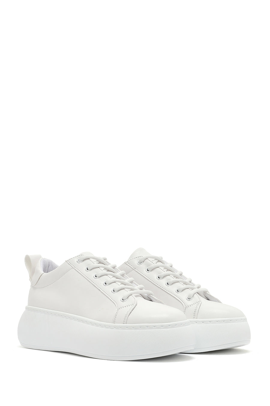 Women's White Lace-Up Thick Soled Sneaker
