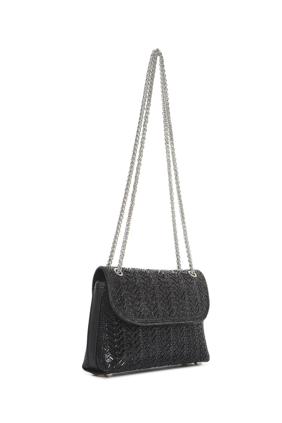 Women's Black Chain Strap Embellished Mini Evening Bag