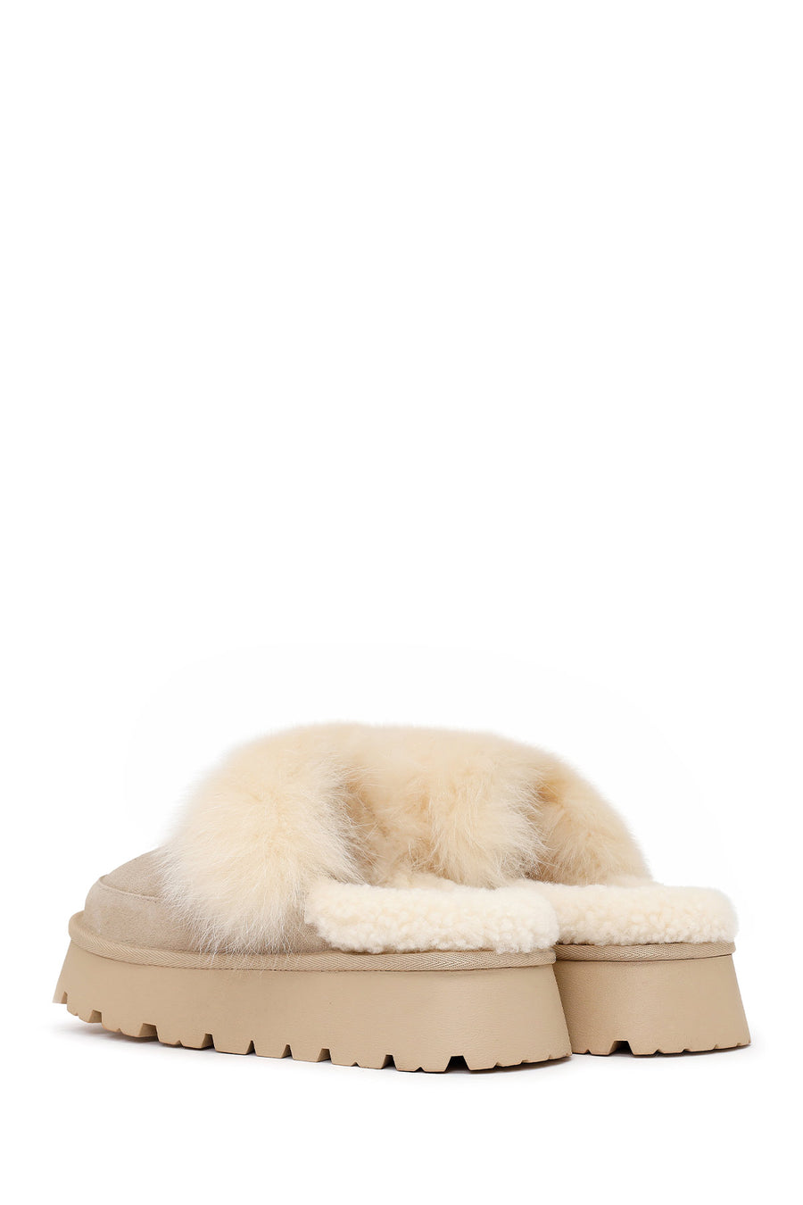 Woman Beige Thick-Soled Plush Suede Teddy Slipper