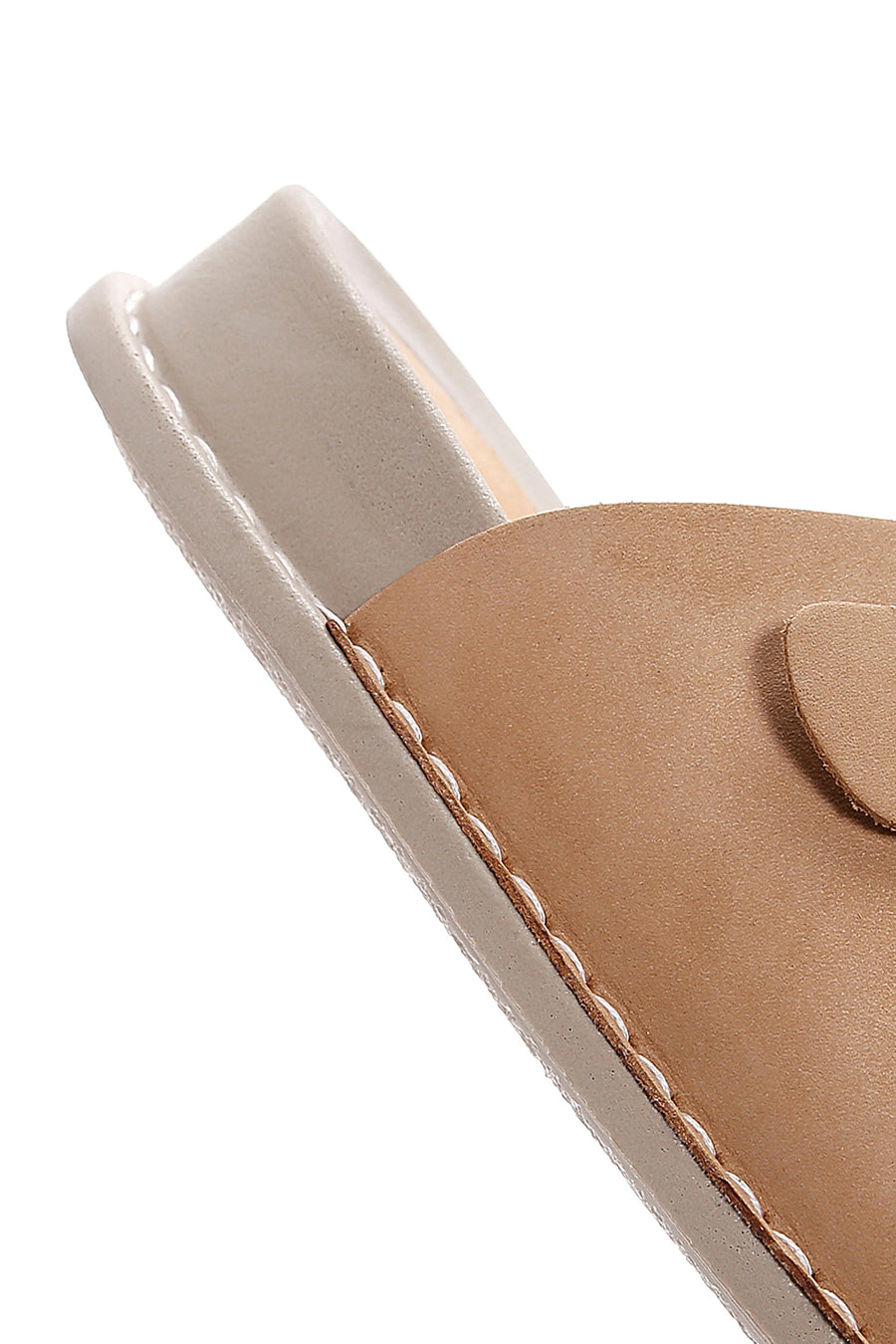 Women's Beige Double Buckled Nubuck Leather Comfort Slippers