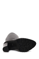 Woman Black Zip Closure High Thick-Heeled Leather Boots | Derimod