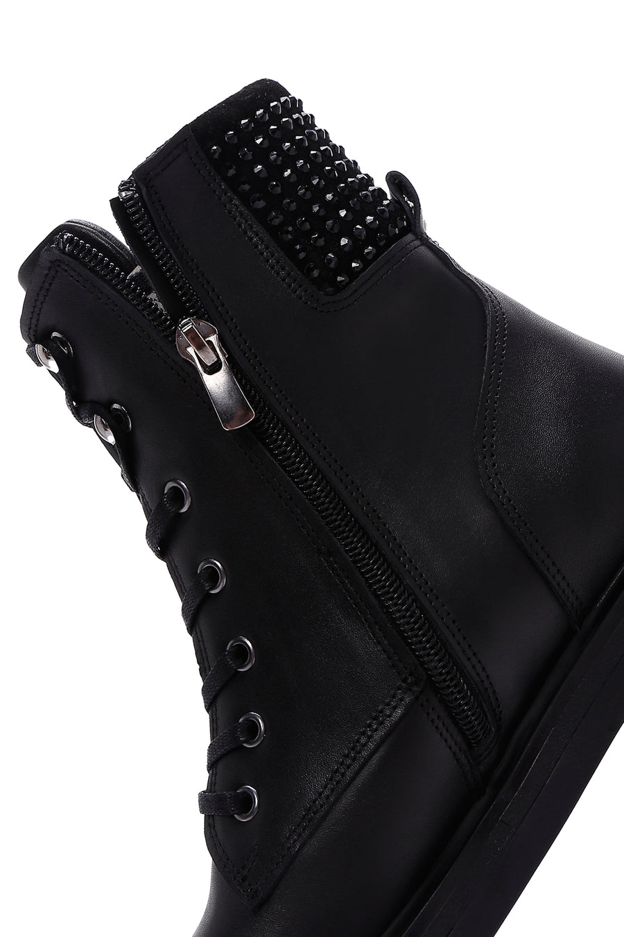 Women's Black Leather Stone Boots