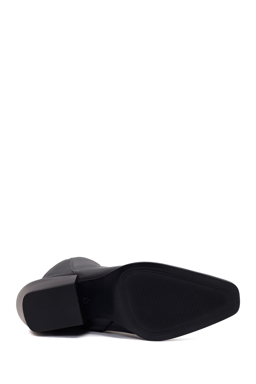 Woman Black Zip Closure Short Thick-Heeled Leather Cowboy Boots