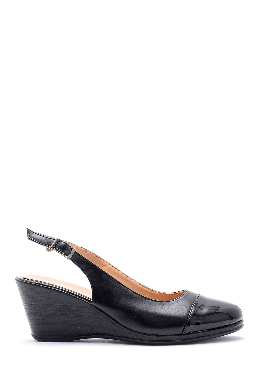 Women's Patent Leather Detailed Wedge Heeled Sandals 20SFE192618 | Derimod