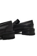 Woman Black Thick-Soled Leather Masculine Loafer | Derimod