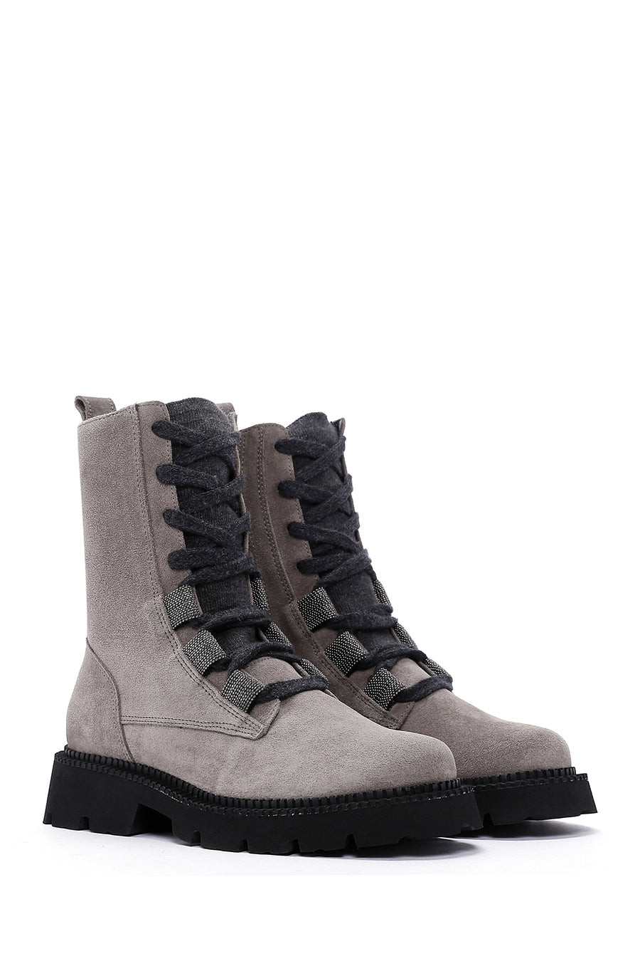 Women's Gray Suede Leather Zippered Boots