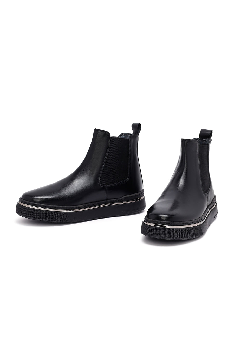 Men's Black Thick Sole Leather Chelsea Boots