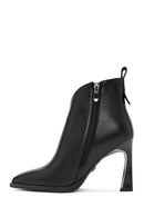Woman Black Zip Closure Heeled Leather Boots | Derimod