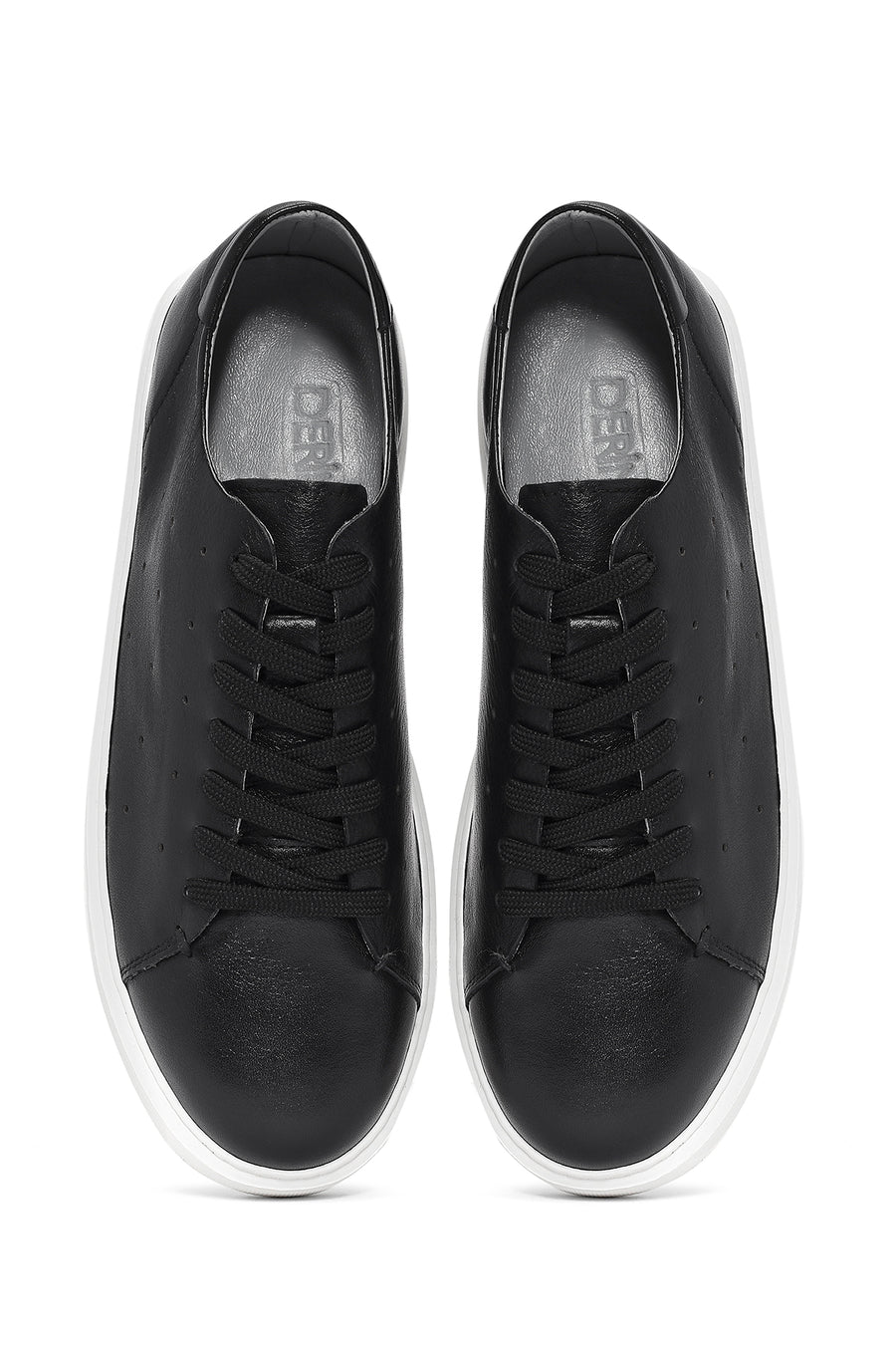 Erkek Siyah Bağcıklı Kalın Tabanlı Deri Sneaker