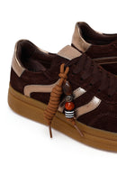 Woman Brown Lace-Up Charm Suede Leather Sneaker | Derimod
