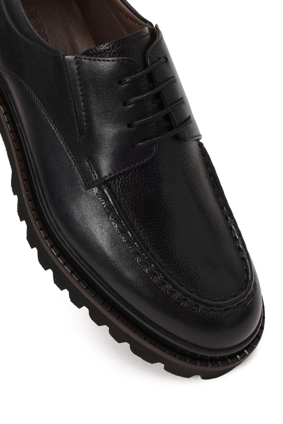 Male Black Lace-Up Thick-Soled Leather Casual Shoes