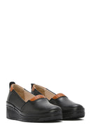 Women's Black Platform Heel Leather Comfort Loafer | Derimod