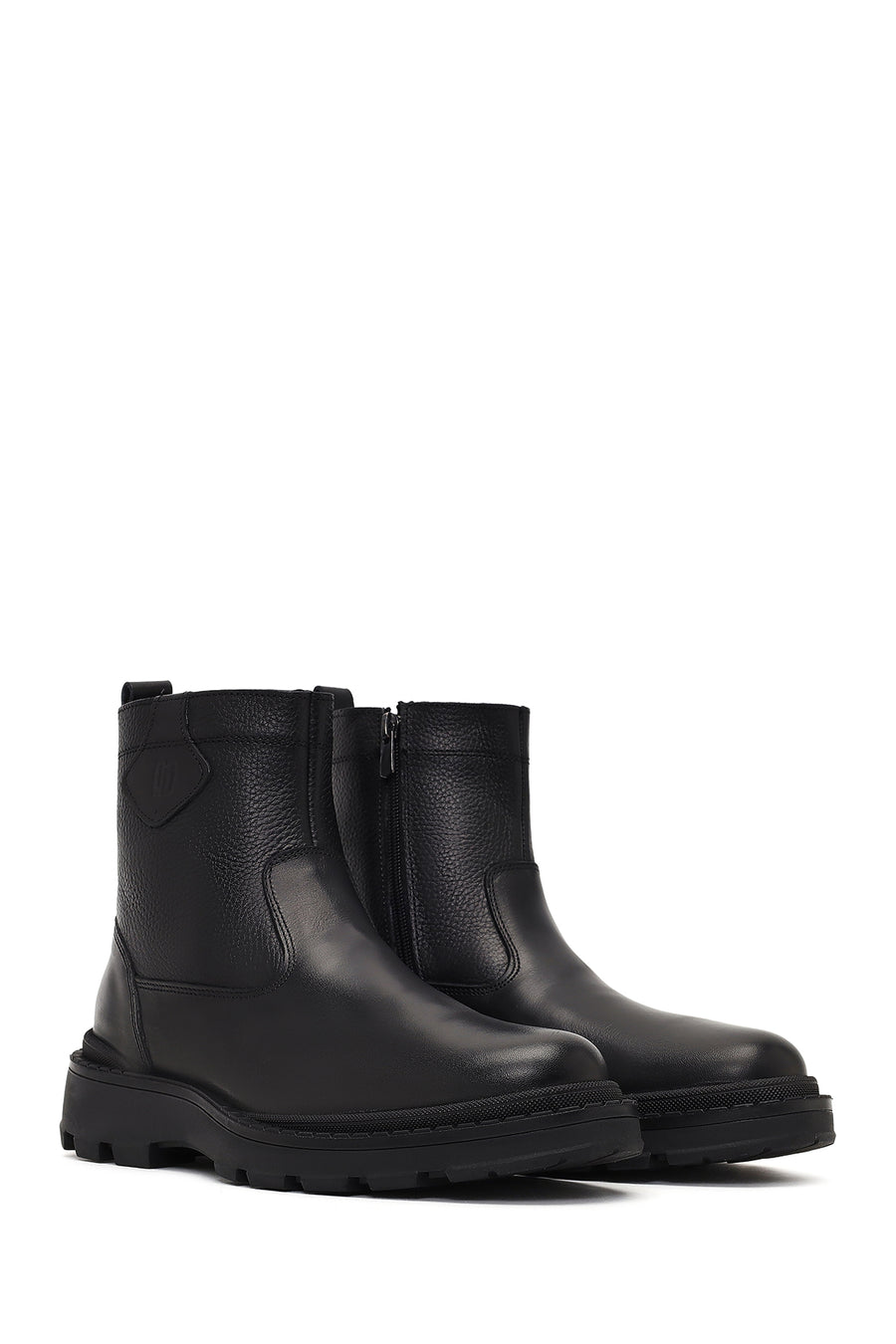 Men's Black Zippered Leather Casual Boot