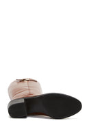 Women's Beige Leather Zippered Heeled Boots | Derimod