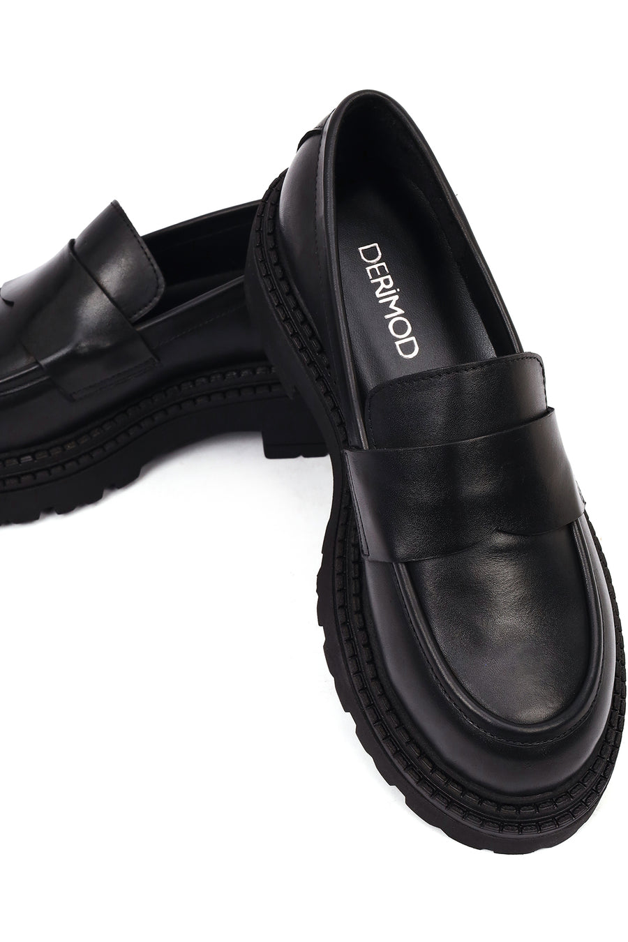 Women's Black Thick-Soled Leather Masculine Loafer