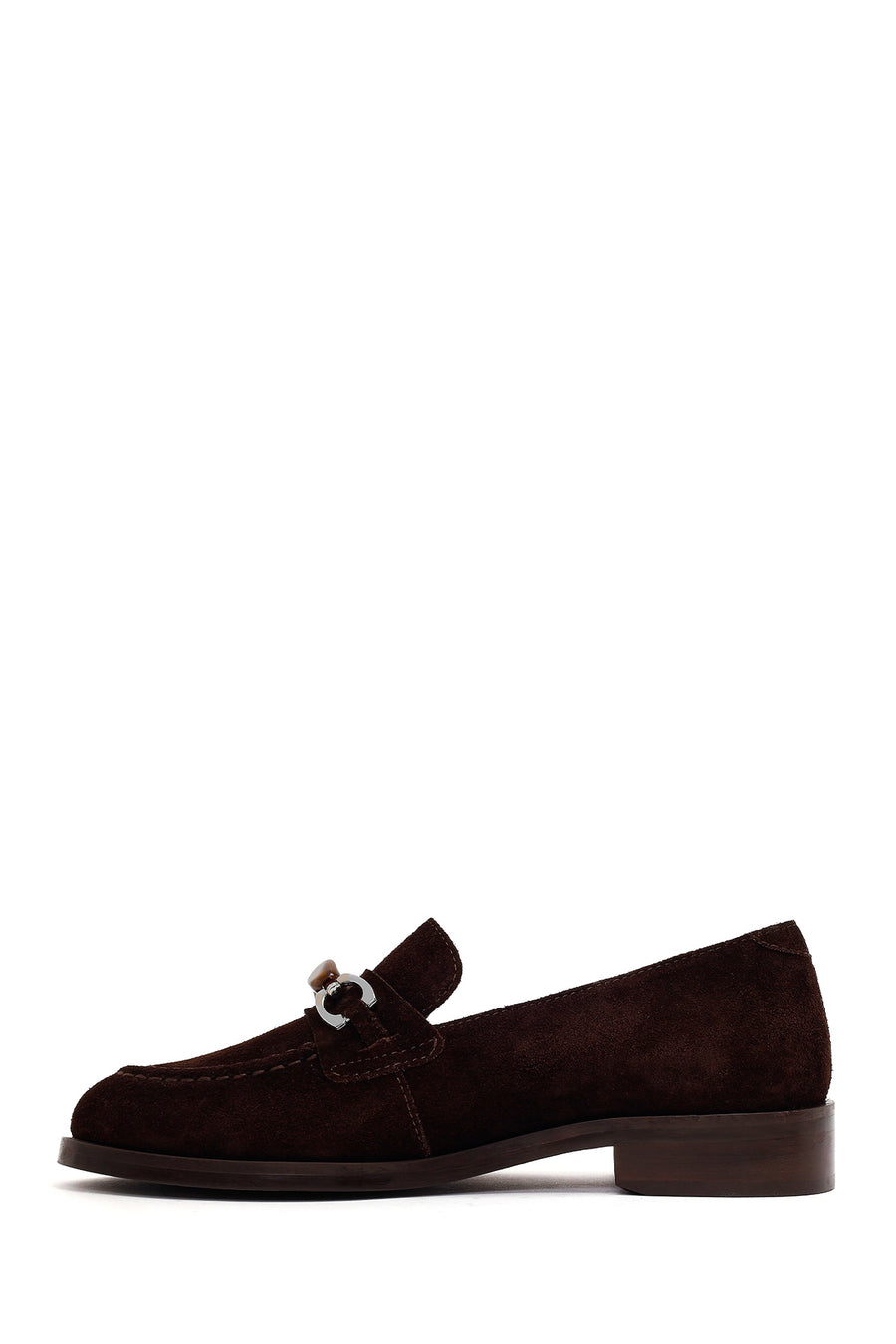 Woman Brown Buckled Suede Masculine Loafer