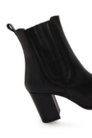 Woman Black Thick-Heeled Leather Chelsea Boots | Derimod