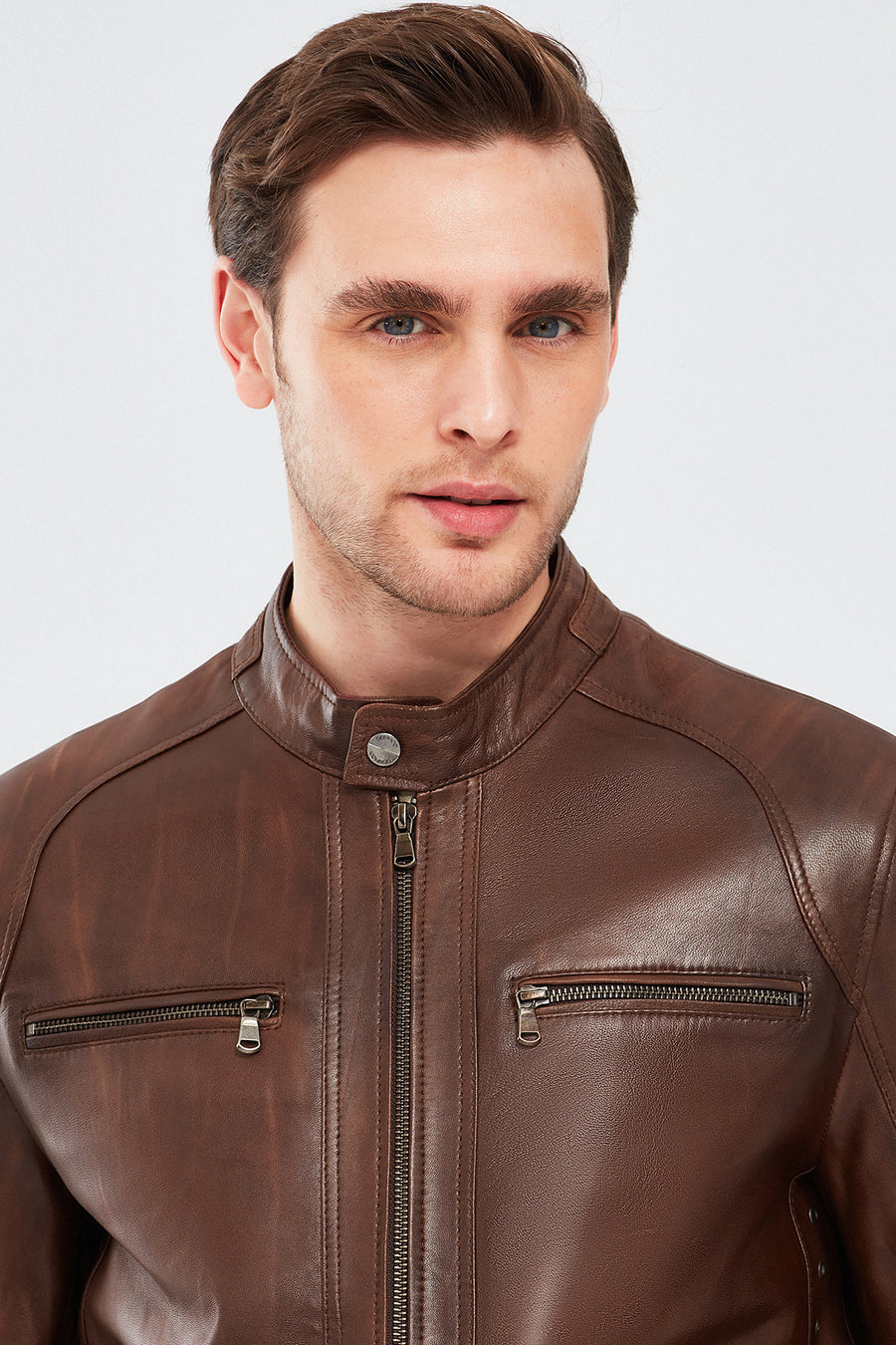 Alanzo Men's Brown Leather Coat