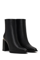 Woman Black Zip Closure Thick-Heeled Leather Boots | Derimod