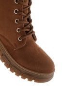 Women's Tan Suede Thick Soled Zippered Boots | Derimod