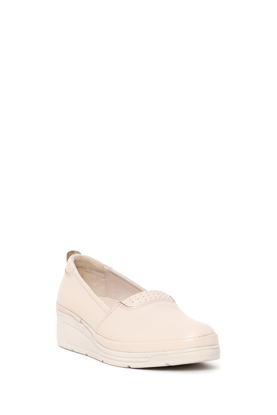 Woman Cream Wedge Leather Comfort Loafers
