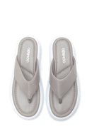 Women's Gray Leather Flip-Flop Comfort Slippers | Derimod