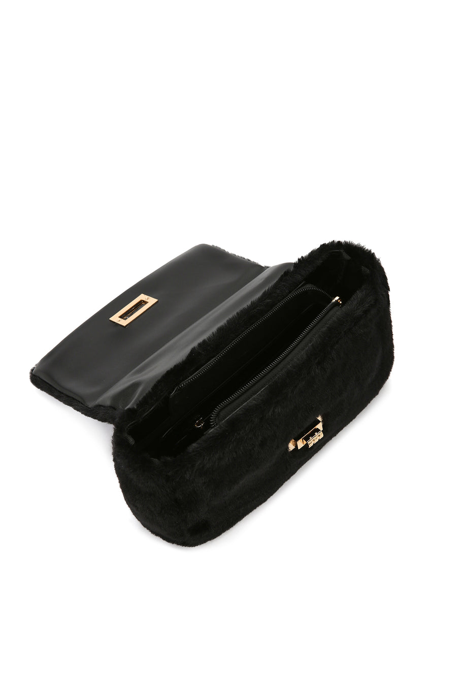 Women's Black Long Strap Plush Crossbody Bag