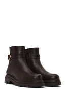 Woman Brown Zip Closure Printed Leather Boots | Derimod