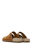 Woman Camel Strappy Nubuck Leather Slipper | Derimod