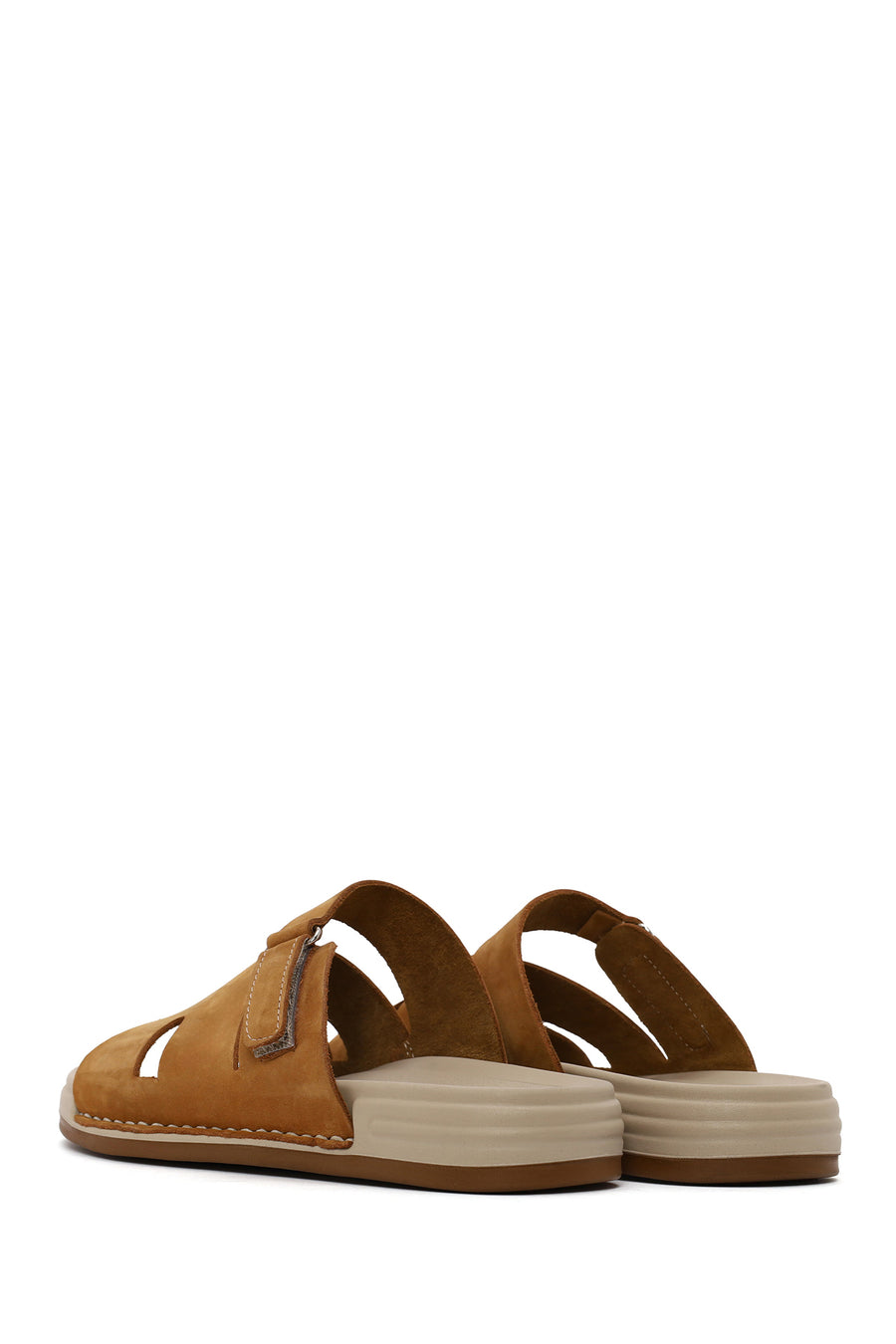 Woman Camel Strappy Nubuck Leather Slipper