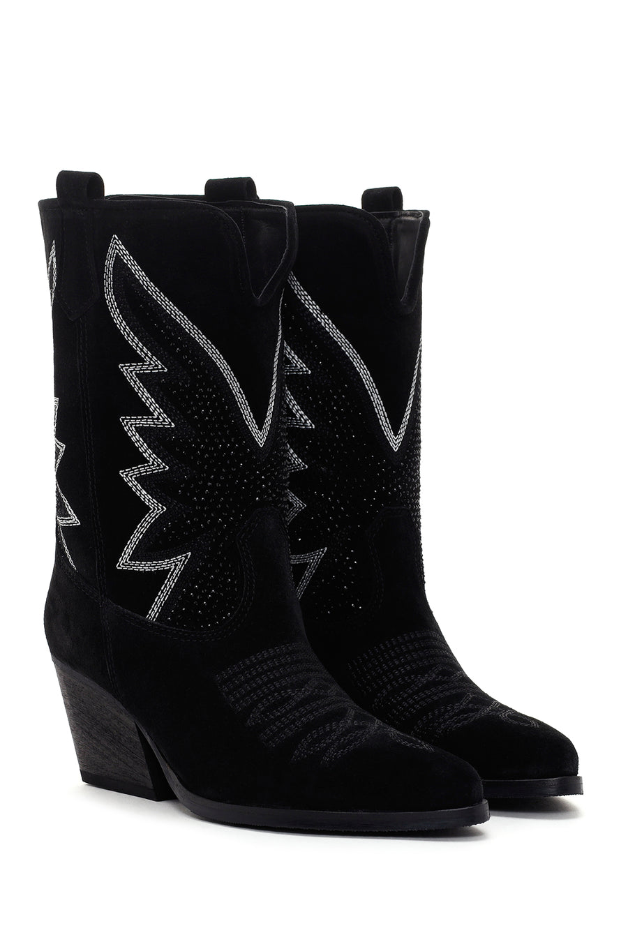 Women's Black Stone Leather Cowboy Boots