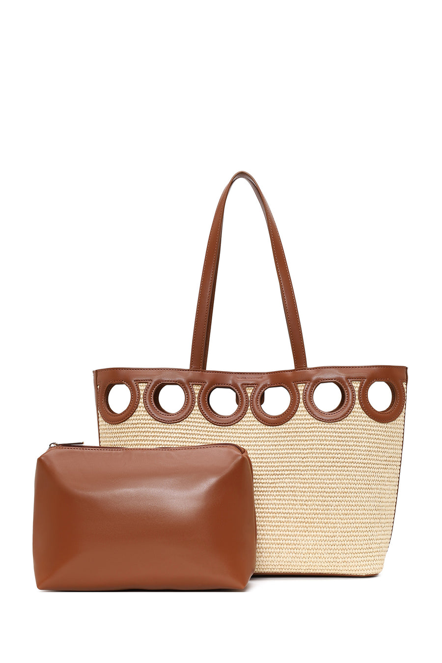 Woman Beige Wicker Shoulder Bag