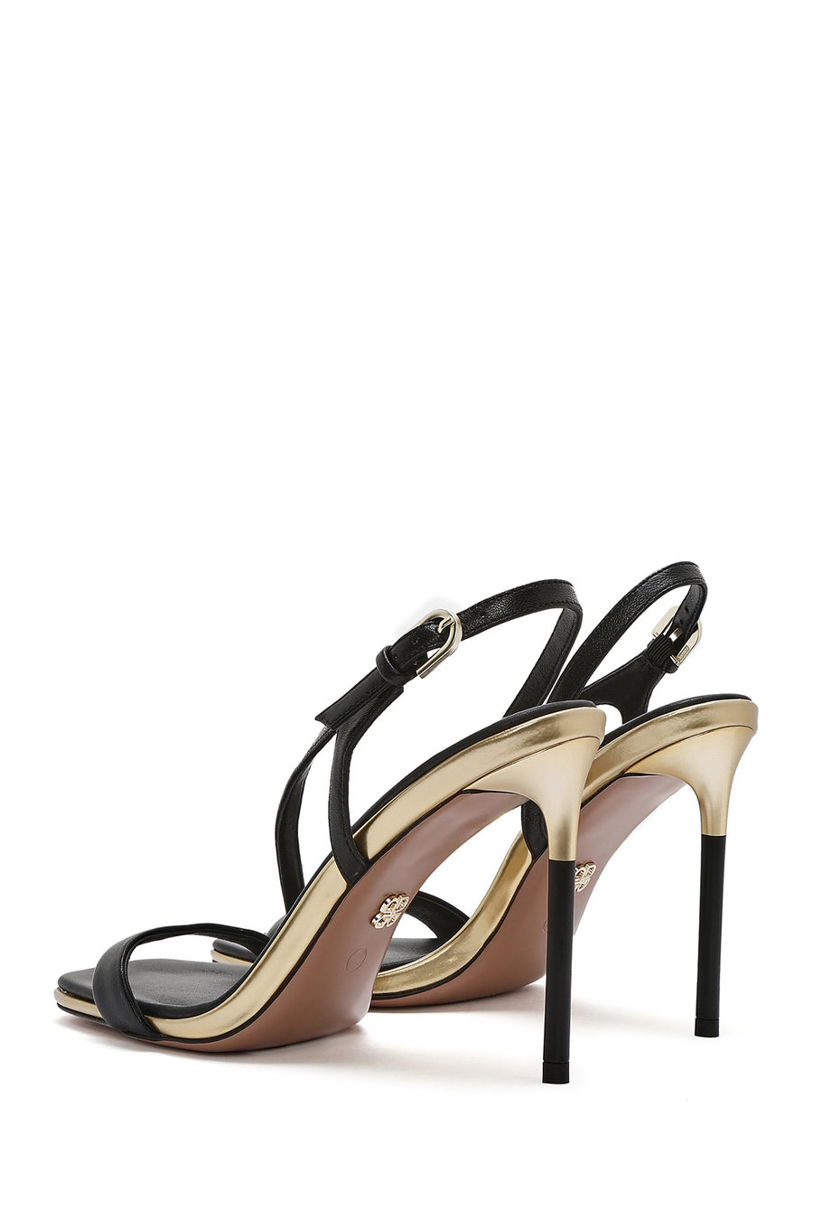 Women's Black Ankle Strap Leather Thin Heel Sandals