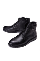 Men's Black Leather Zippered Boots | Derimod