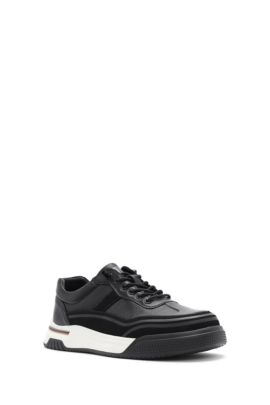 Erkek Siyah Bağcıklı Deri Sneaker