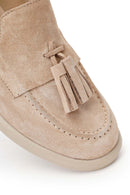 Woman Beige Tasselled Suede Loafer | Derimod