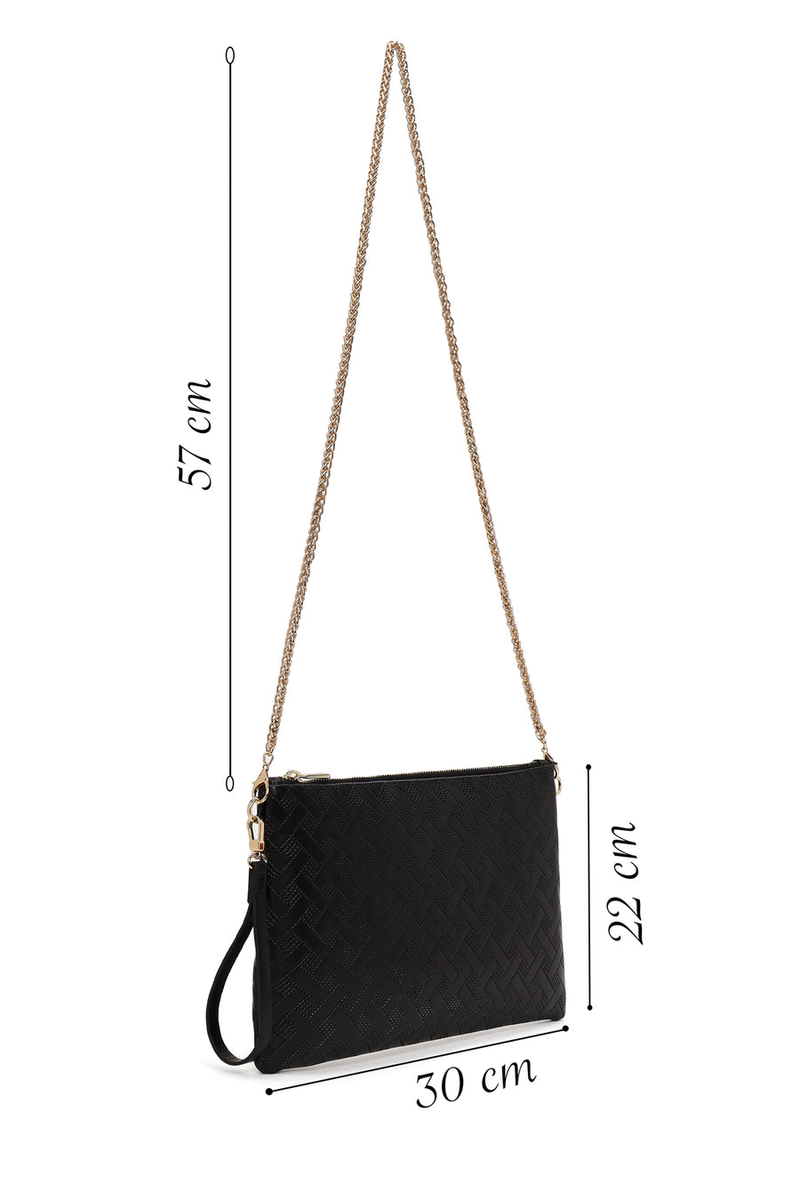 Woman Black Printed Clutch Bag with Long Chain Strap