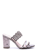 Women's Silver Transparent Detailed Heeled Slippers | Derimod