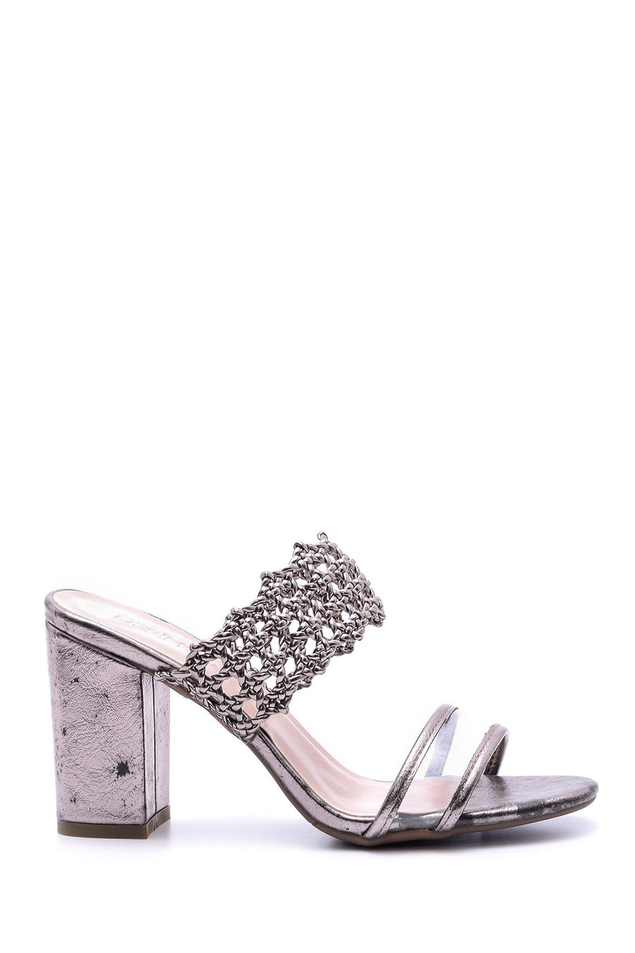 Women's Silver Transparent Detailed Heeled Slippers 19SFE268532 | Derimod