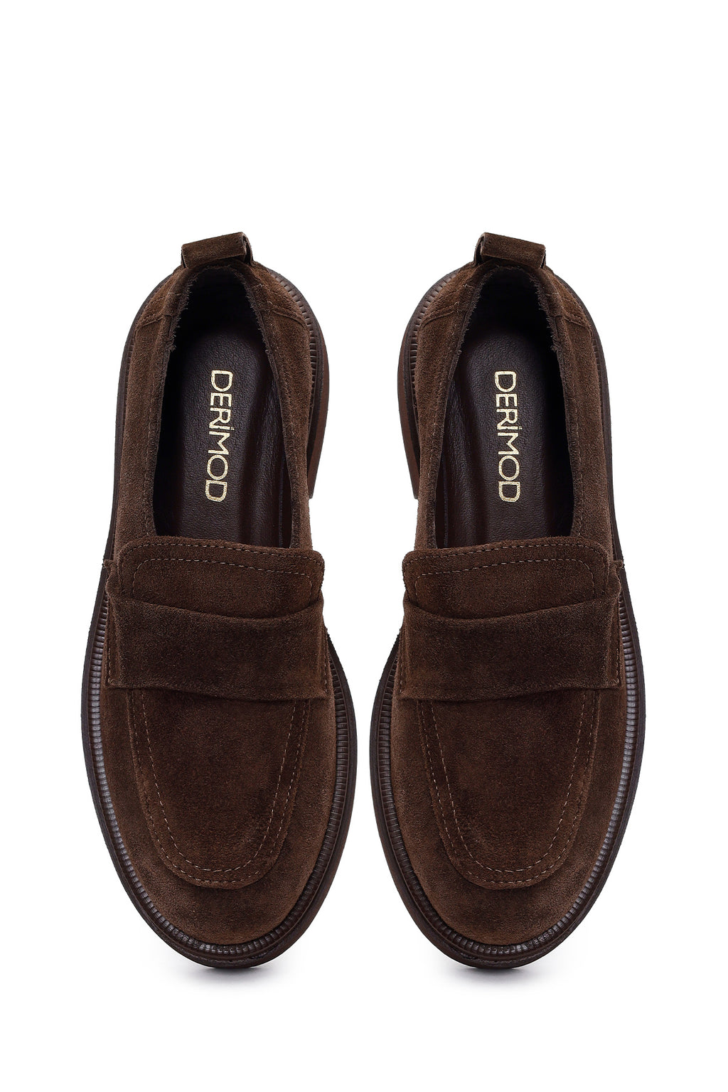 Kadın Koyu Vizon Süet Deri Maskülen Loafer