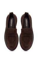Woman Dark Mink Suede Masculine Loafer | Derimod